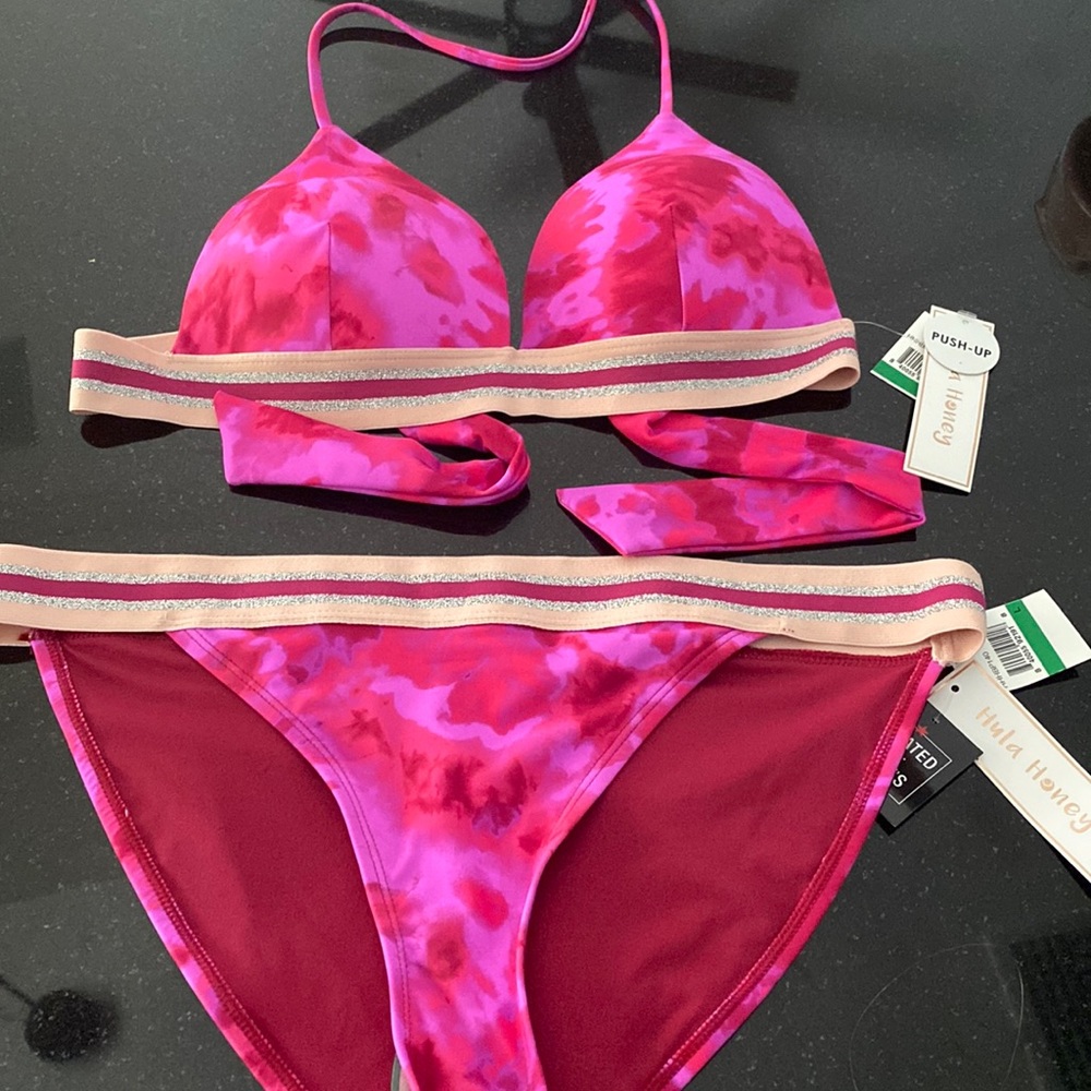 NWT Hula Honey Hana Push-Up Tie-Dye Swim Top Separates Pink |Size Large
